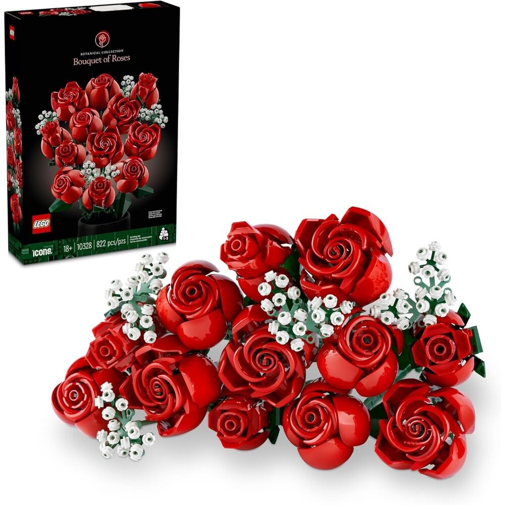 Botanicals Bouquet of Roses Artificial Flowers - Fake Red Roses Building Set for - Picture 1 of 7